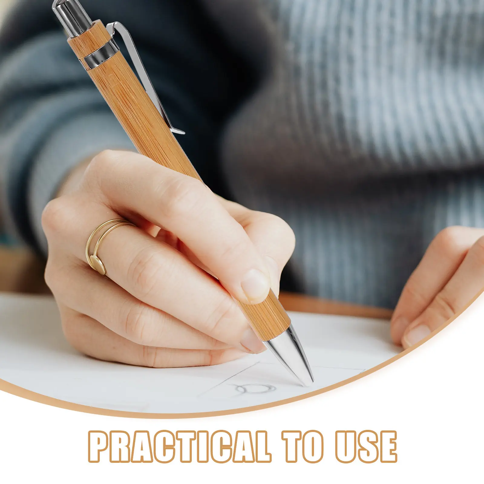 5Pcs Stylish Bamboo Retractable Ballpoint Pen Fine Point Smooth Writing Comfort Grip Business Study Portable Stationery Writing