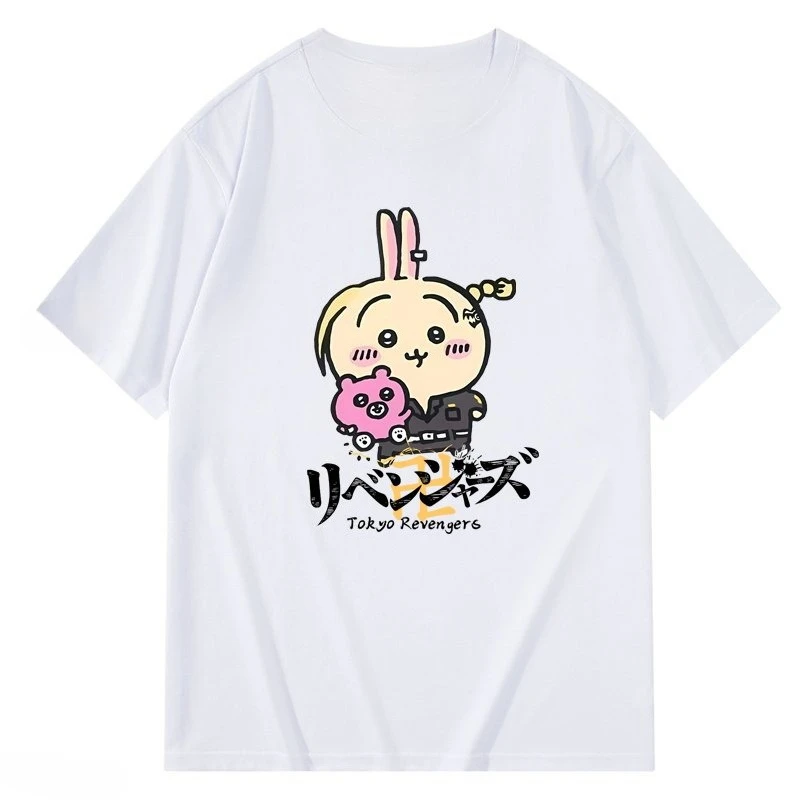 Chiikawa Usagi Hachiware × Tokyo Revengers Anime Grafik T-Shirt, Sommer Unisex Locker Lässig Kurzarm Streetwear Alltags-Oberteil – Detail 7
