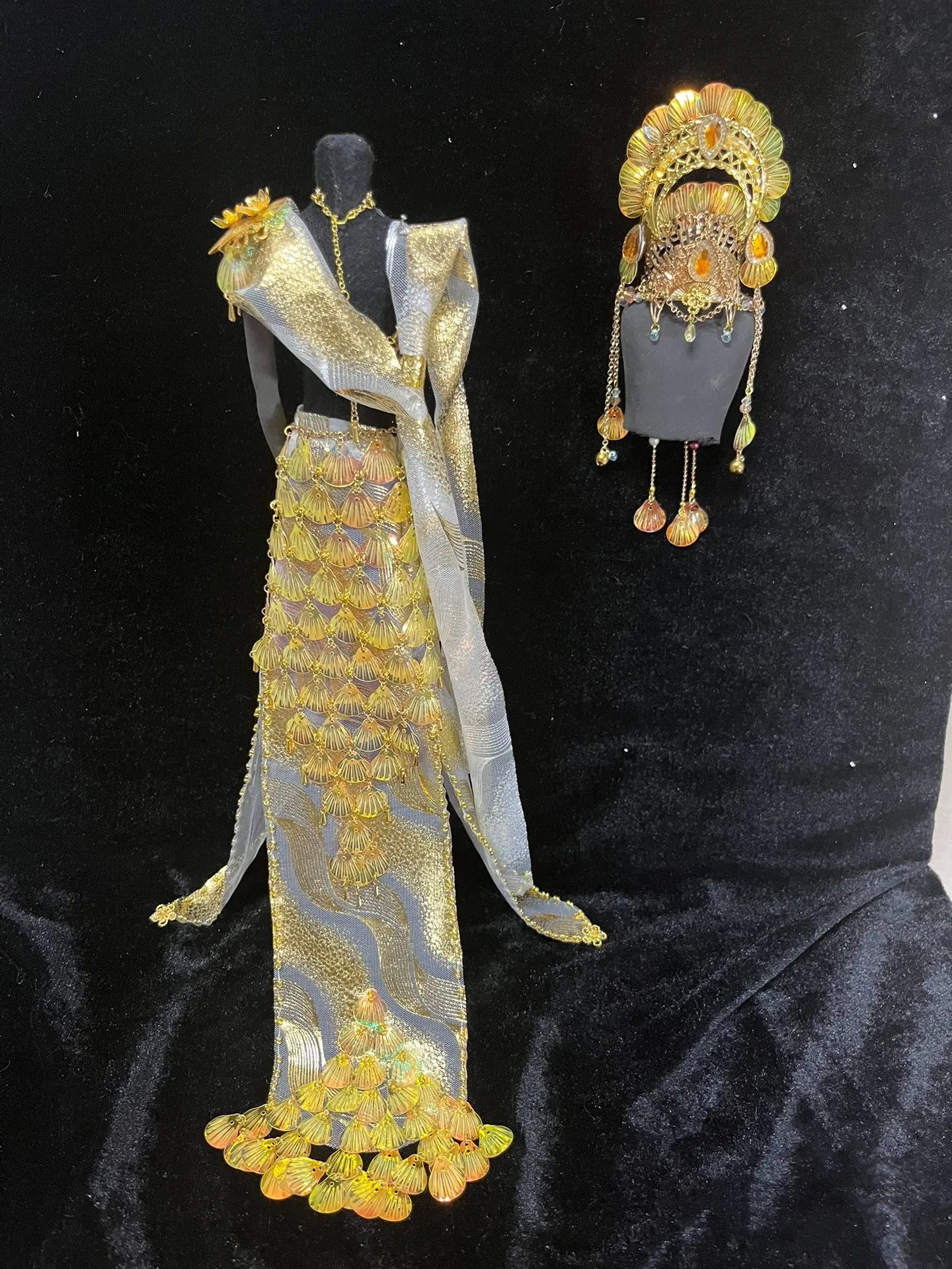1/6 BJD Doll Clothes, OB27 Tiara Necklace Dress “Queen of Golden Scales” Set