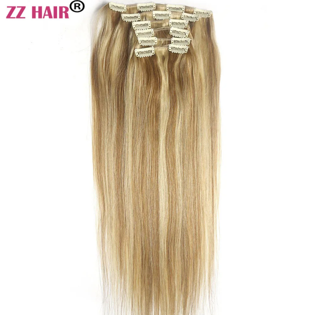 ZZHAIR مقاطع في 100% وصلات شعر بشري 16 "-24" آلة صنع شعر ريمي 6 قطعة مجموعة 100 جرام-120 جرام كامل الرأس مستقيم طبيعي #4