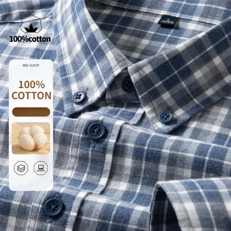 100% Cotton Plaid, Men's Brushed Flannel Shirt, Easy Care Anti-Pilling,Double-Sided Brushed Shirt, 3 Colors S-4XL