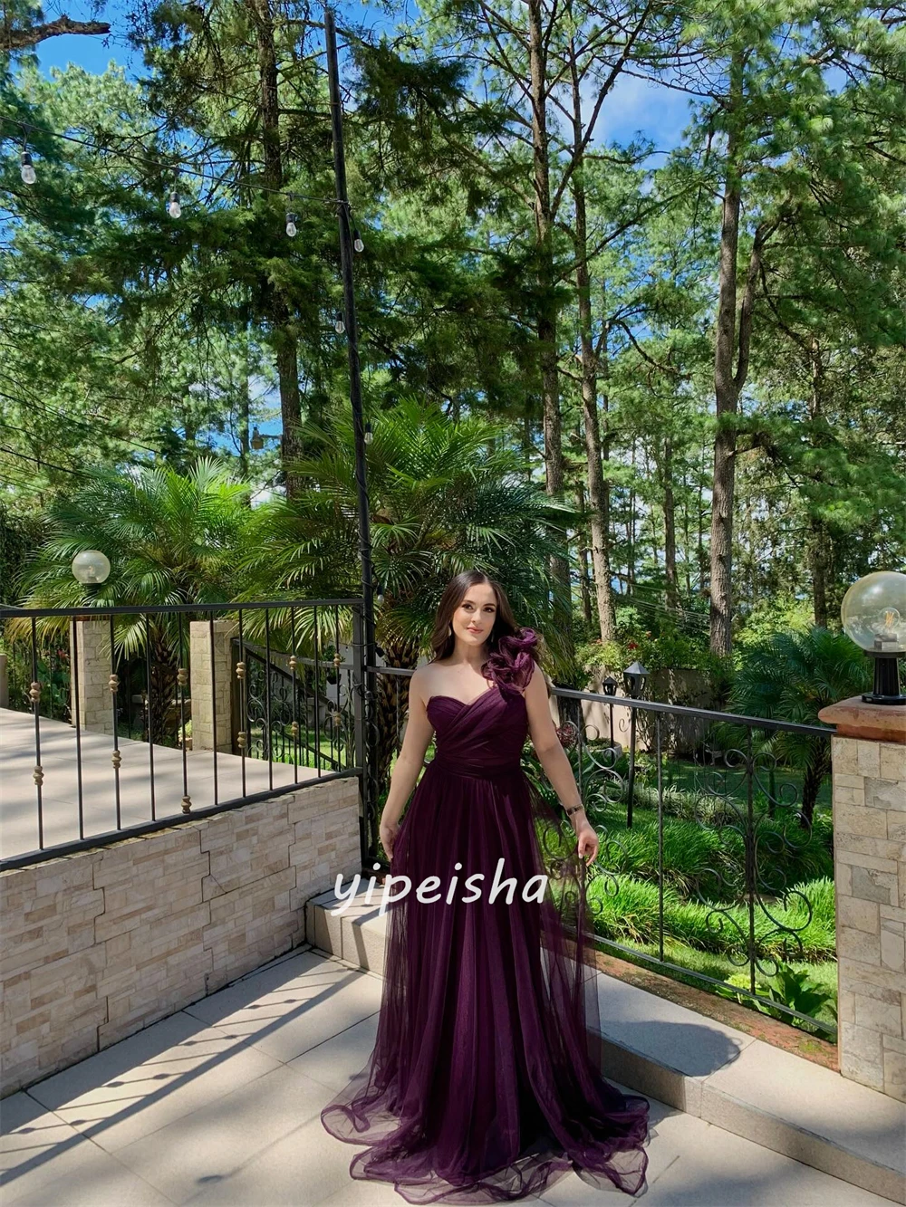 Abiti lunghi monospalla a trapezio con pieghe increspate alla moda in stile moderno personalizzato Abiti per occasioni su misura Abbinamento di alta qualità