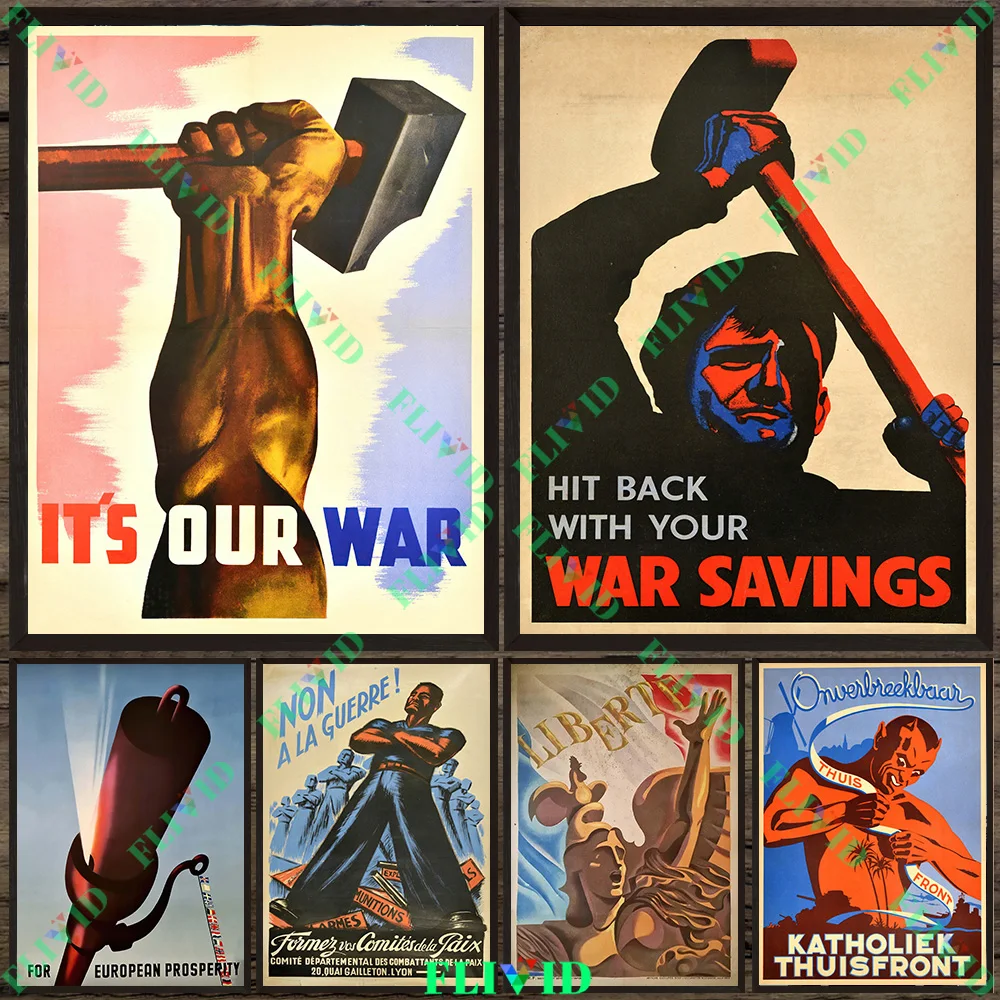 

Classic European War Propaganda Canvas Prints Retro Military Art Posters Wall Decoration for Home Bar Cafe Room Decorative Paint