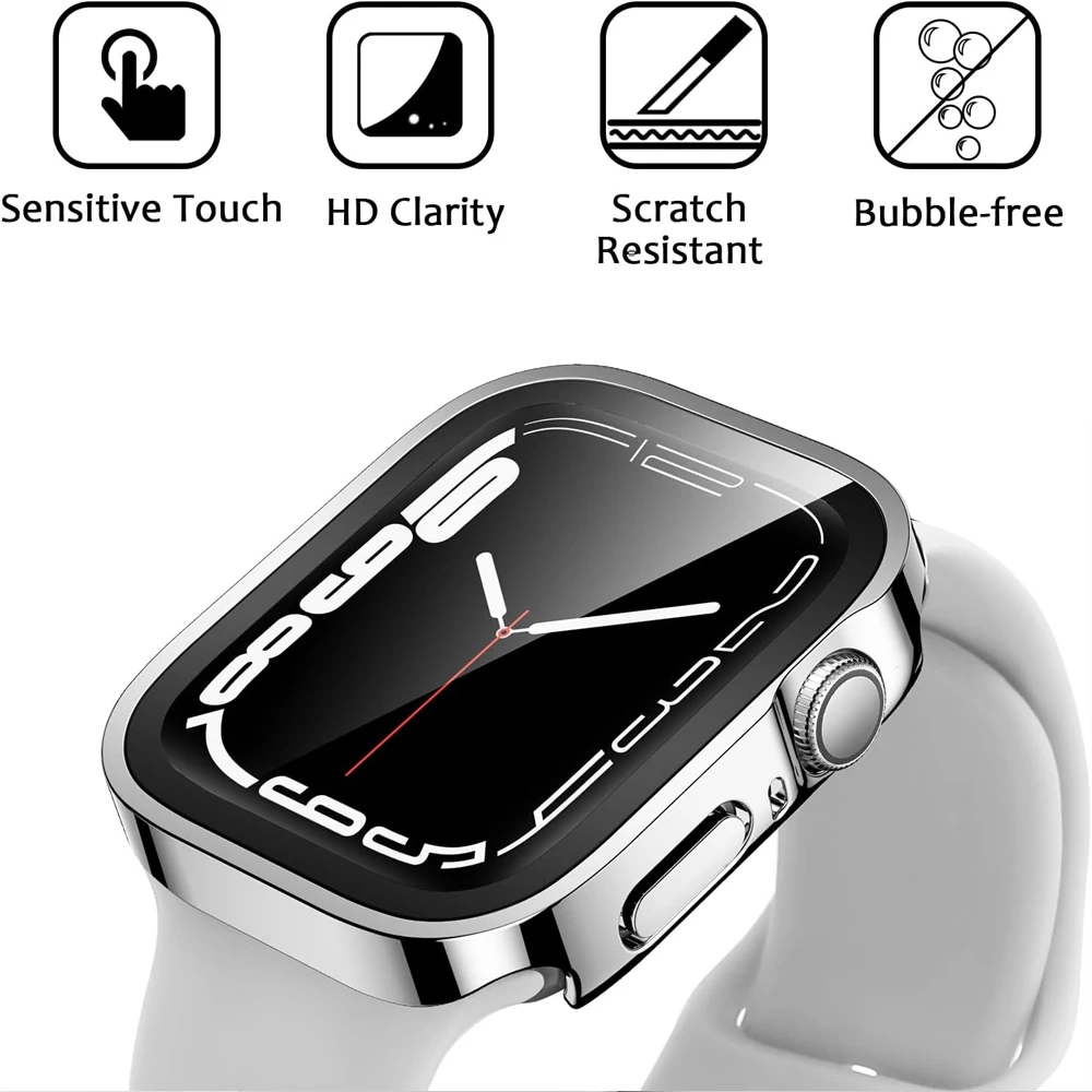 Cover Case for Apple Watch 10 46mm 42mm 45mm 44mm 49mm 41mm 40mm Tempered Glass Screen Protector Series 7 8 9 SE 6 5 4 Ultra 2
