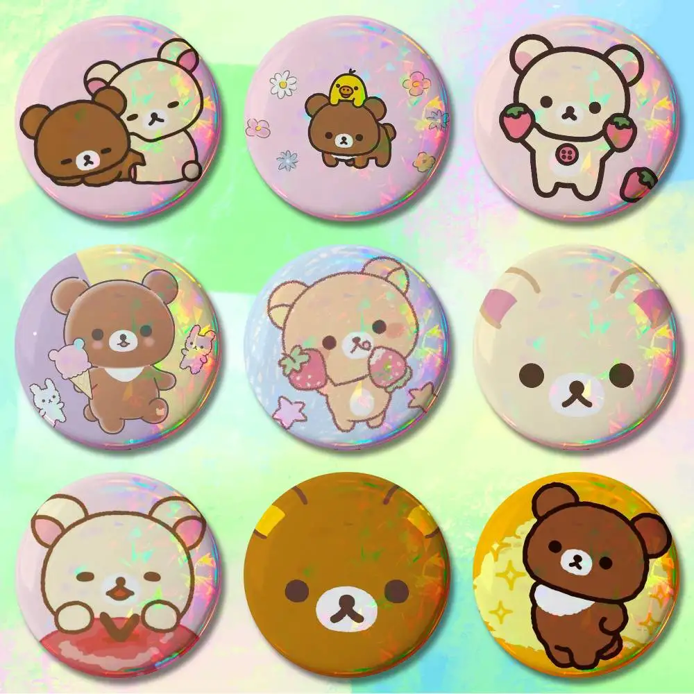 

Cute R-Rilakkumas-S Cartoon 58mm 44mm HD Print Brooch Badges Pretty Derby Round Display Brooches Lapel Pins