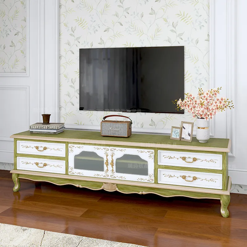 CX Hand-painted Solid Wood Living Room Home Floor-standing Storage Small Apartment Emerald Green Bedroom Low Cabinet