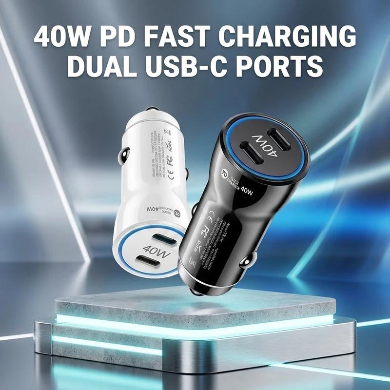 2pcs 40W Dual USB C Car Charger PD Fast Charging Vehicle Adapter Stable Current Cooling Smart Chip Fits Smart Phones And Tablets