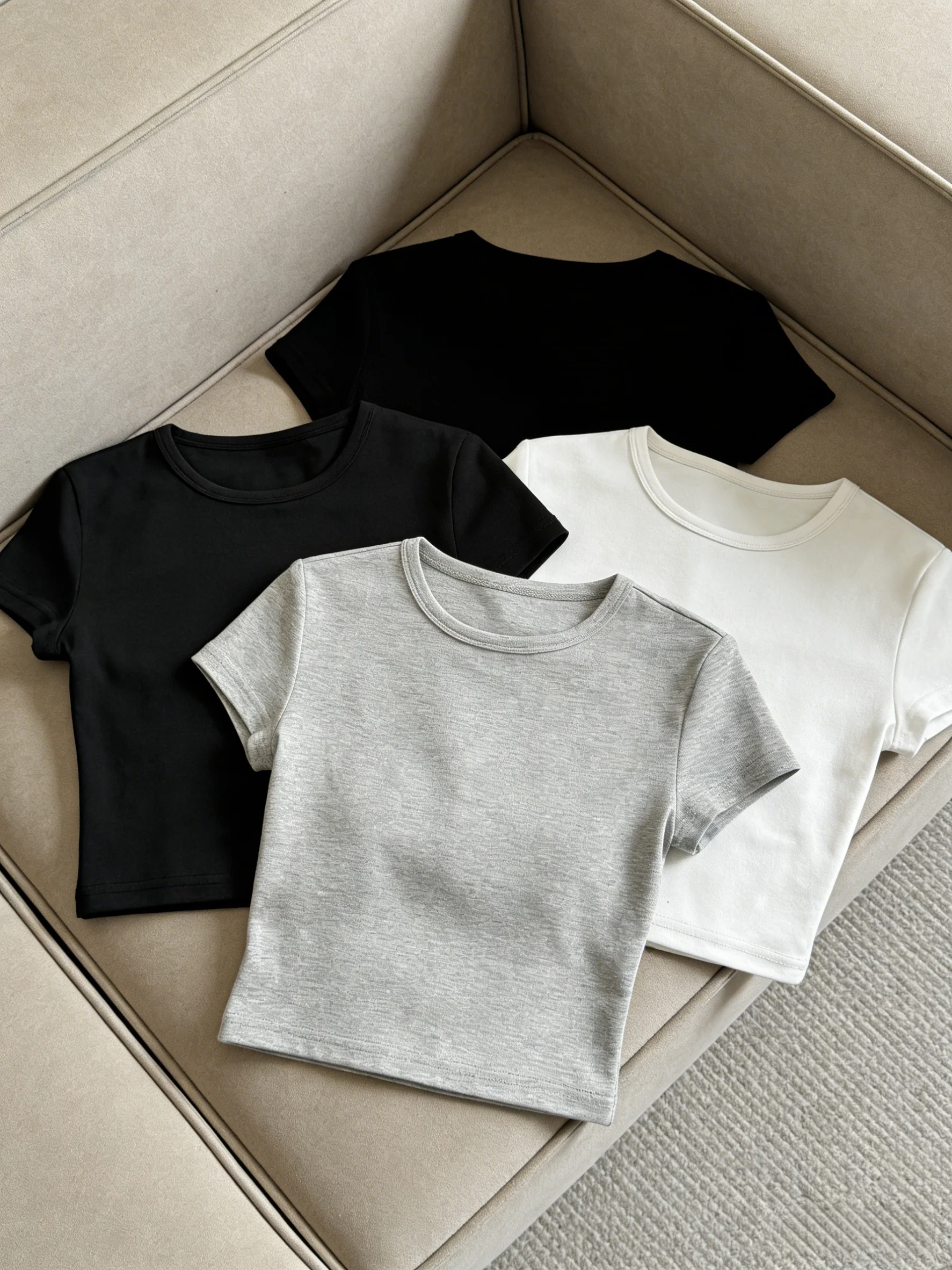 Women 3 Pack Crew Neck Short Sleeve Crop Top Set Casual Solid Basic Cropped Tee Set