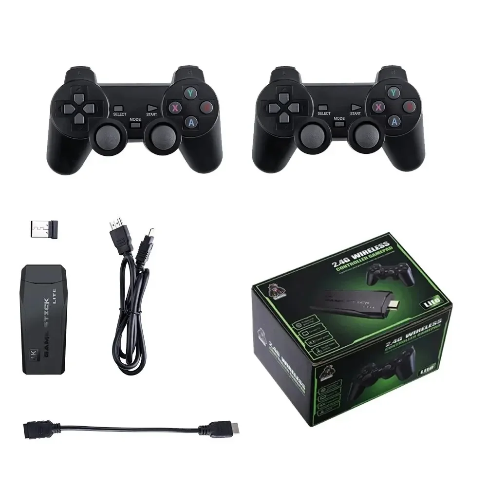 Consola de Jogos M8 para Crianças, Controlador Sem Fio para 2 Pessoas, 2.4G Stick, 4K HD, PS1, GBA Video, Presente de Natal, Embutido 20000 + 64GB