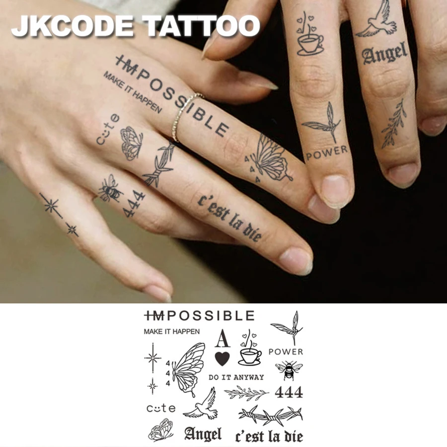 Minimal Tattoo Herbal Tattoo Stickers Ins Style Cute Design-Ins Fairy Style-Bee Butterfly-Heart-Shaped Wreath Numbers and Text 18 Patterns-Elegant Style Cute Tattoo Fashion Accessories for Women Finger Hand Neck Tattoo Long-Lasting Waterproof for 15 Days