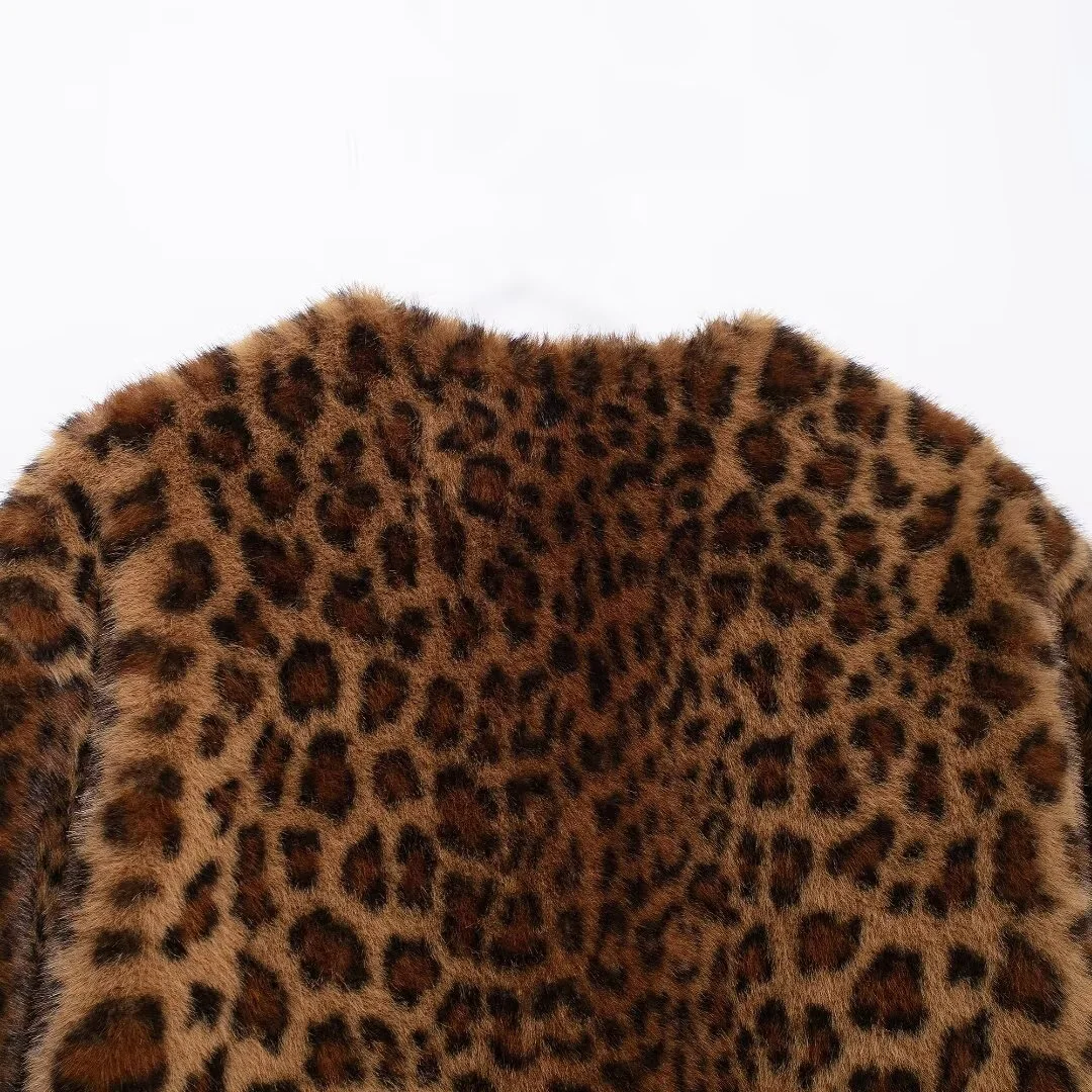 Taop & za2024 feminino outono/inverno novo casaco de pelúcia efeito pele artificial lapela socialite temperamento leopardo cardigan