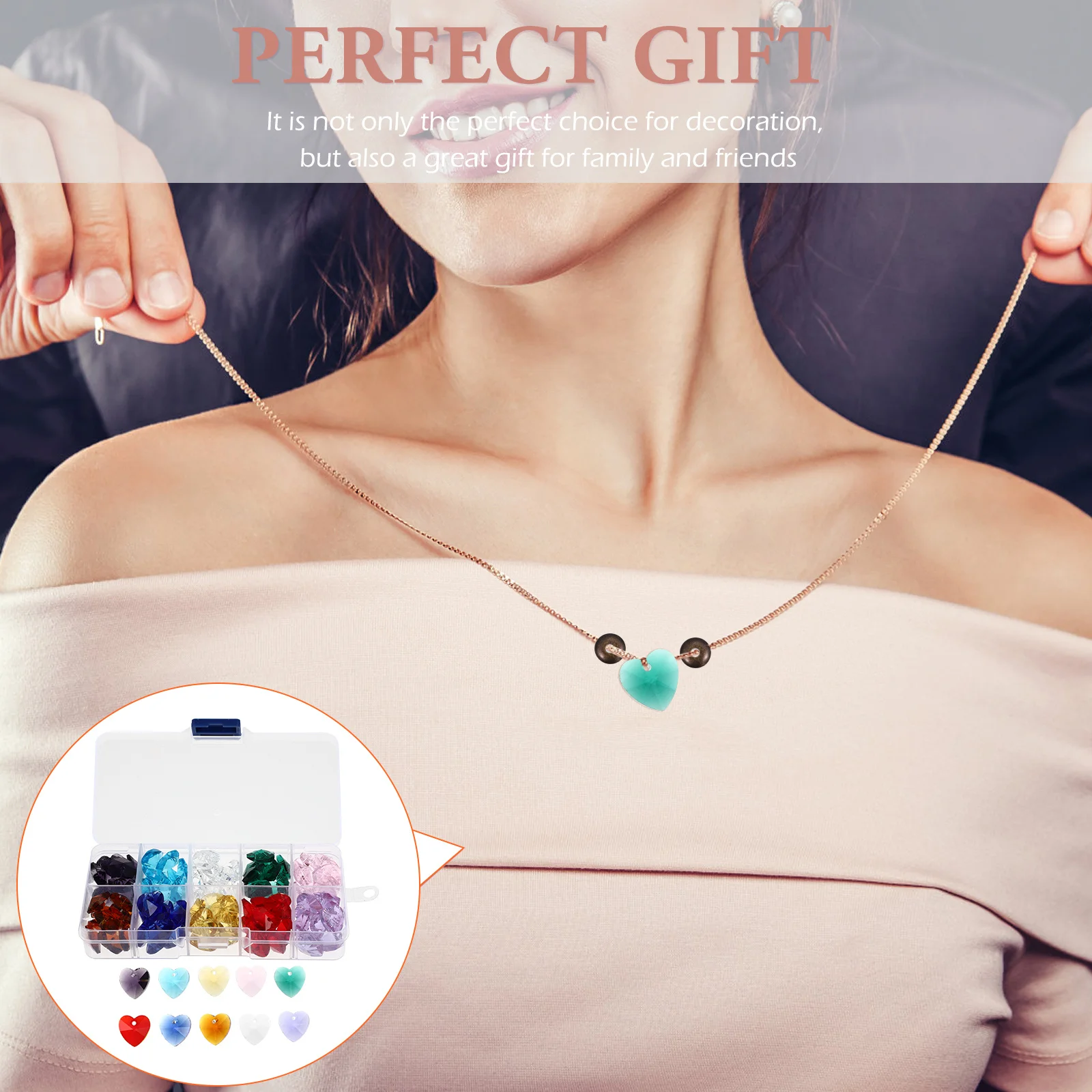 

Box Crystal Heart Shaped Beads 14Mm Glass Spacer Beads DIY Craft Charms for Necklace Bracelet Earring Accessories