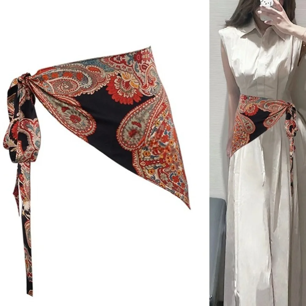 Cinturón Triangular de estilo étnico con estampado de pantalones vaqueros, decoración Floral, cinturón Triangular de estilo chino
