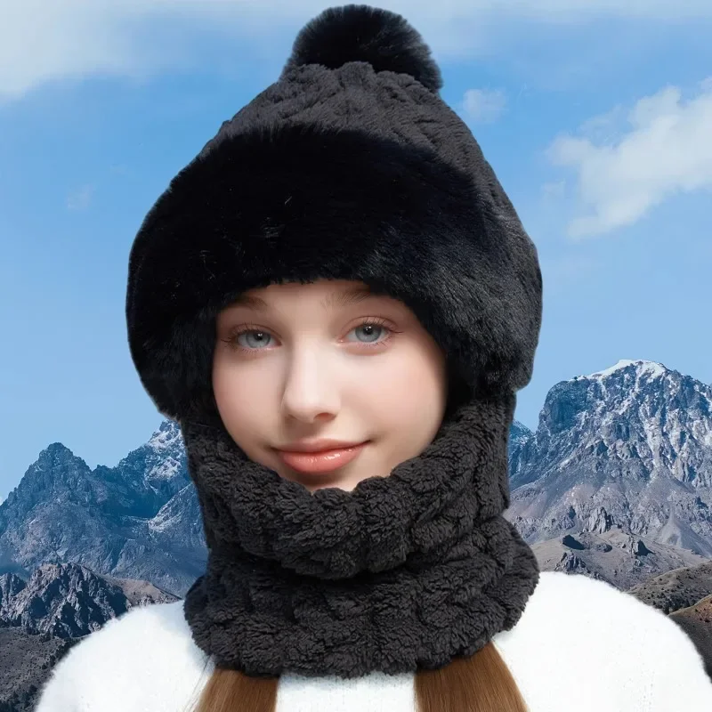 Hot Selling All-in-One Winter Warm Outdoor Hiking Plush Knitted Hat, Outdoor Cycling, Face, Neck Cover Warm Hat