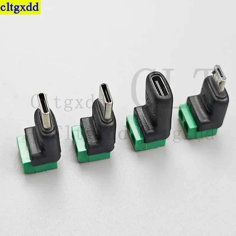 Cltgxdd 1piece solderless plug USB terminal adapter Type-C to 2-pin screw crimping terminal block Green 5V charging connector