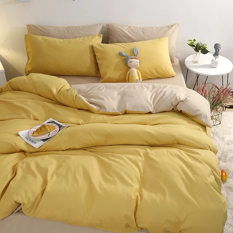 1.5m bed mustard yellow duvet cover modern simple style soft and durable bed sheet four-piece set