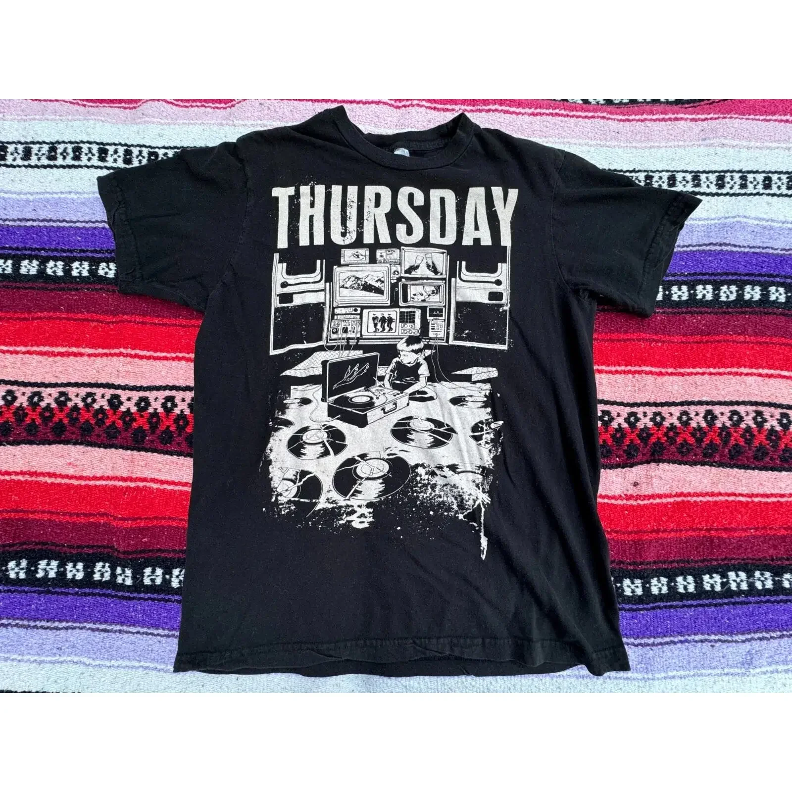 Camiseta Thursday Post Hardcore Turntable 2009, talla mediana, estilo vintage, lavada, para uso diario, unisex, ropa de diseñador con gráficos