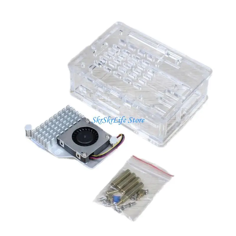 E65E para RPI 5 Case disipación calor acrílico Soporte cubierta cubierta del ventilador enfriamiento.