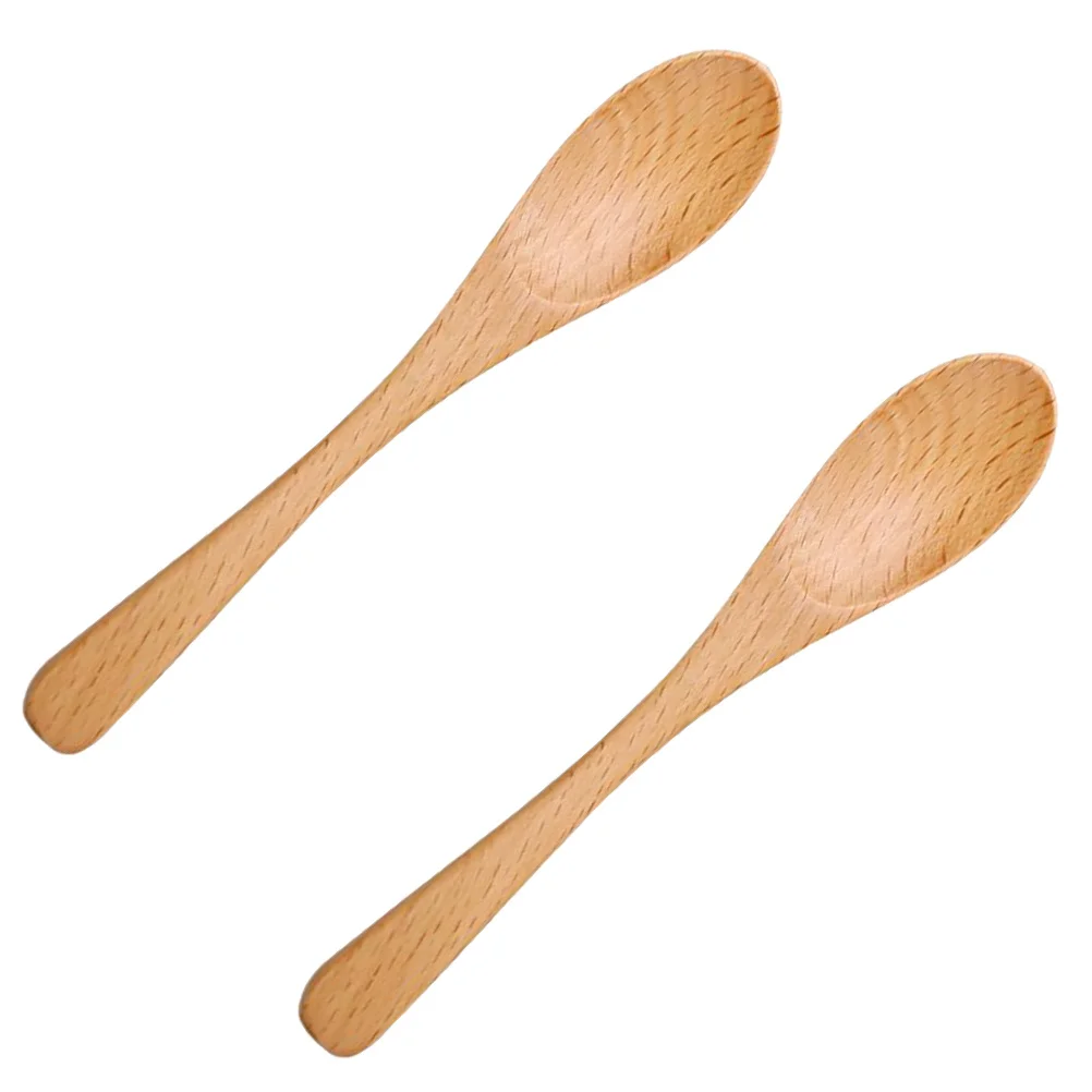 

2Pcs Natural Wood Beech Small Rice Spoons Smooth Surface Multipurpose Stirring Soup Serving Spoon for Home Party Kitchen