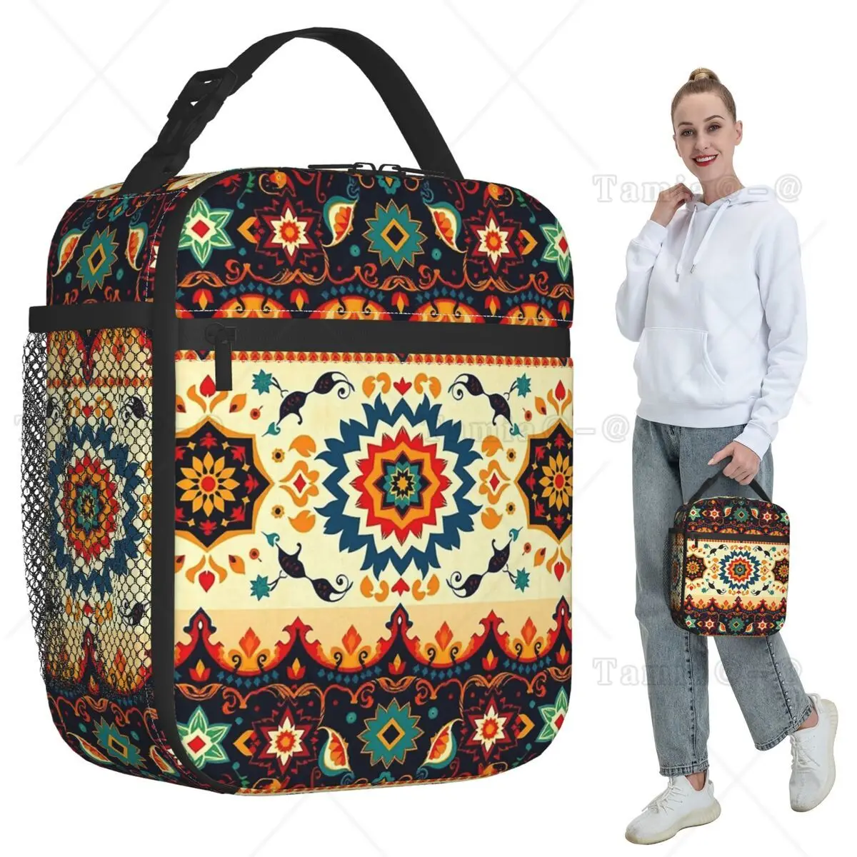 Traditional Oriental Bohemian Insulated Lunch Bag for Kids School Cooler Thermal Food Box Tote Portable Lunch Boxes Container