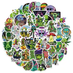 50PCS Psychedelic Weed Alien Sticker Funny Characters Leaves Graffiti Stickers Bike Travel Luggage Guitar Laptop Cool Sticker