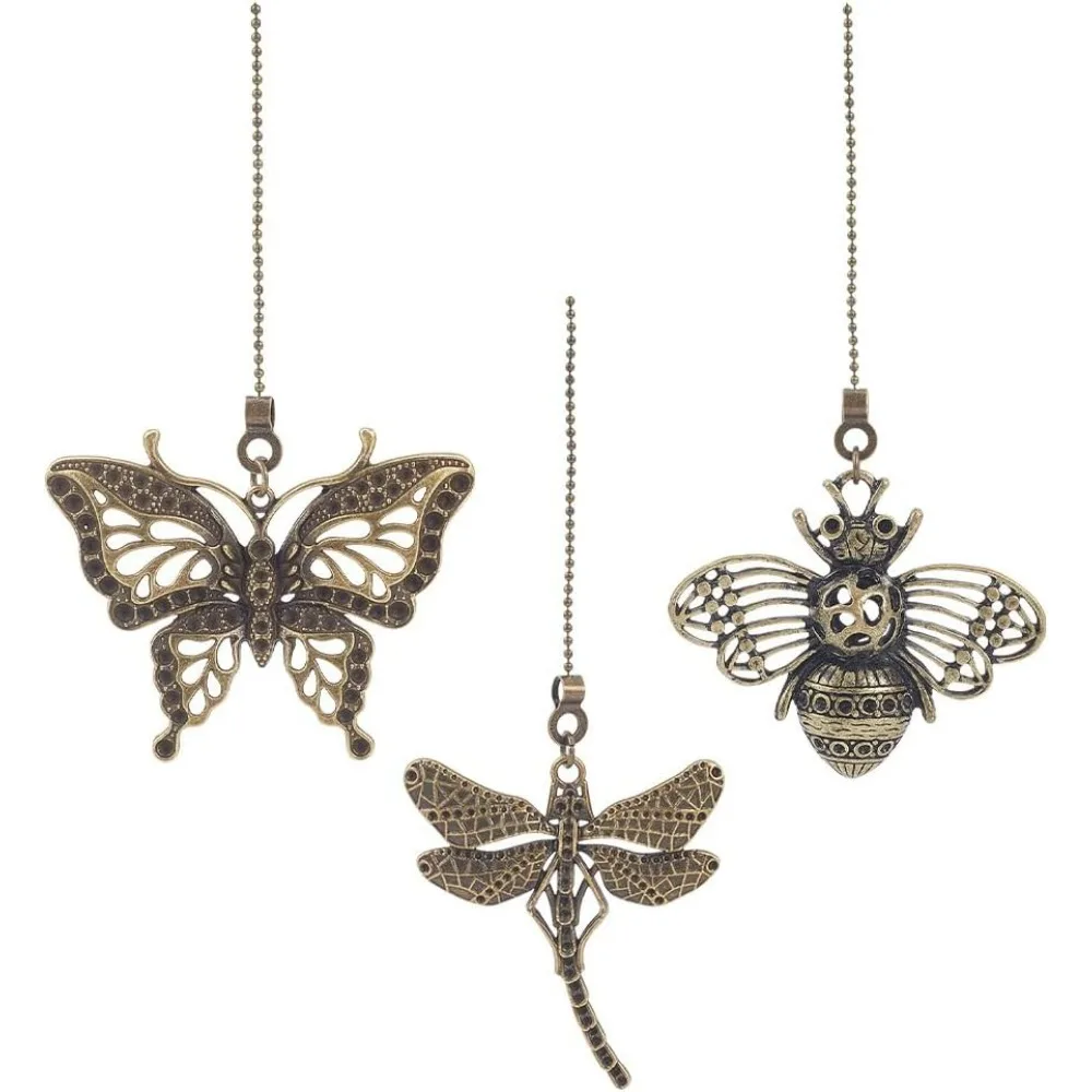 6pcs Insect Ceiling Fan Pull Chain 15 Inch Antique Fan Pull Chain Pendant Extension with Dragonfly Butterfly Bee Charm Chains