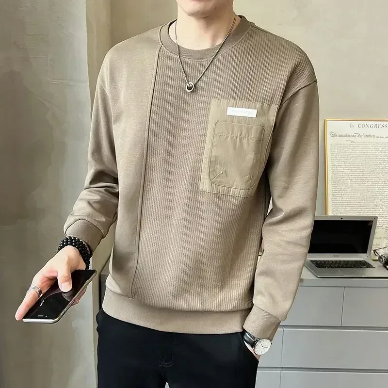 

Man Clothes Spliced Knitted Sweaters for Men Round Collar Crewneck Pullovers with Pockets Best Selling Products 2024 Winter S X