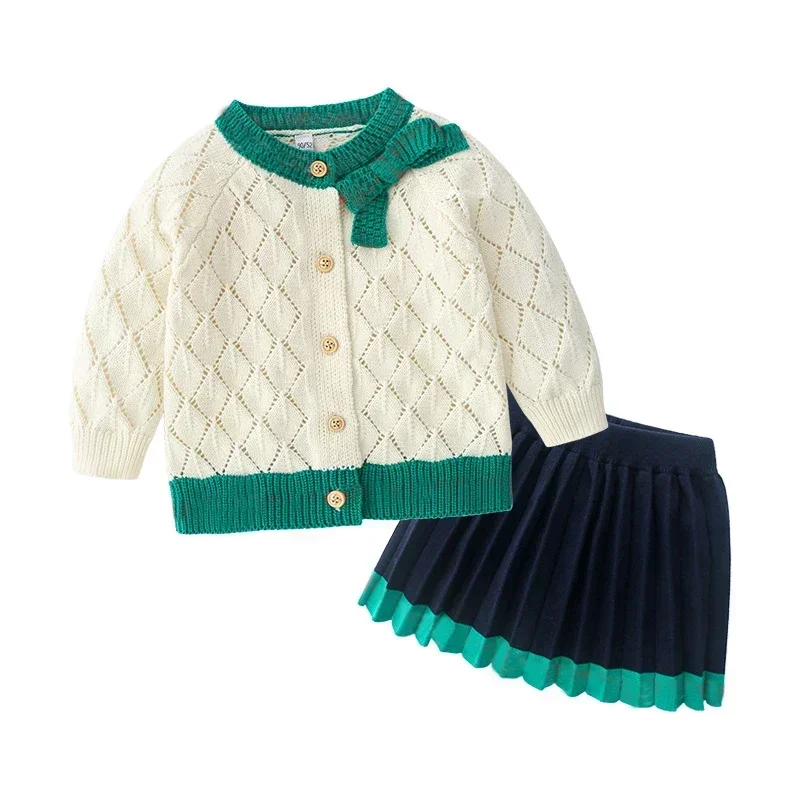 

New winter Fashion high quality Brand Style kids clothes Knitted Sweater baby girl cardigan Jackets and skirts clothing 1-5 year