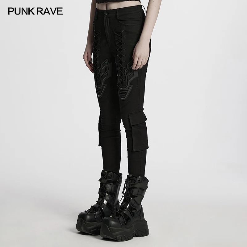 PUNK RAVE Women's Cyberpunk Tight Leggings Oblique 3D Flying Edges Strong Sense Style Personalized Handsome Rousers Streetwear