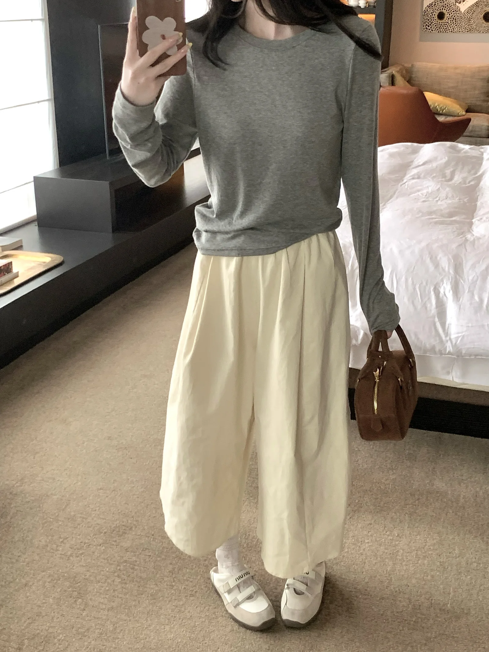 

Брюки из вельвета Zhang Bao Bao, бежевые, для невысоких женщин, коллекция осень-зима, с высокой талией, широкие штанины, повседневные