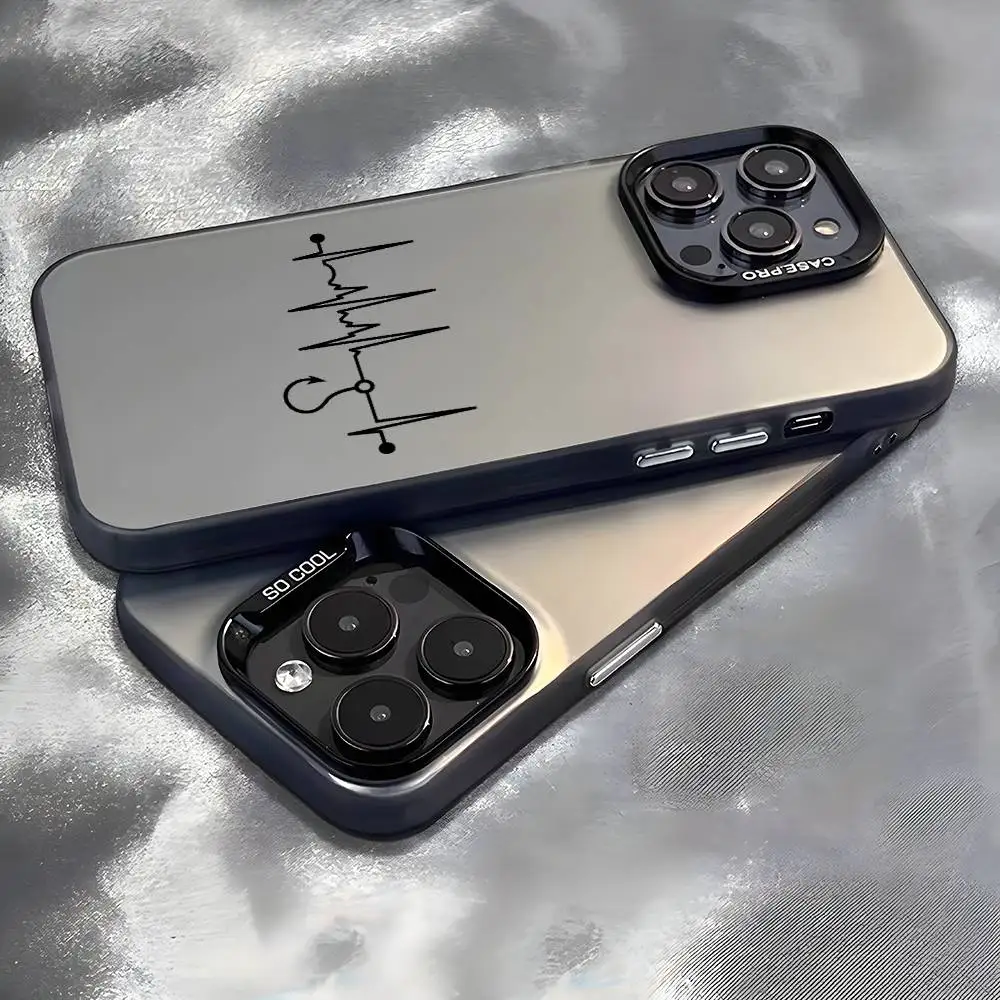 Fishing Heartbeat Fish Hook Phone Case For iPhone 17 16 15 14 13 12 11 Pro Max Black Purple Matte Laser Metallic Aurora Funda