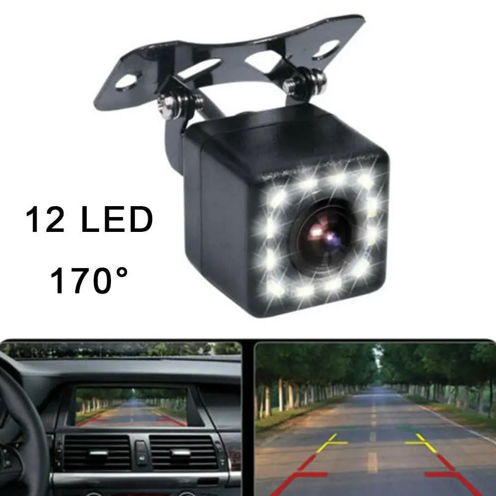 HD câmera de visão traseira do carro, vídeo do veículo, câmera reversa de backup, 12 LED Night Vision, estacionamento grande angular, Novo