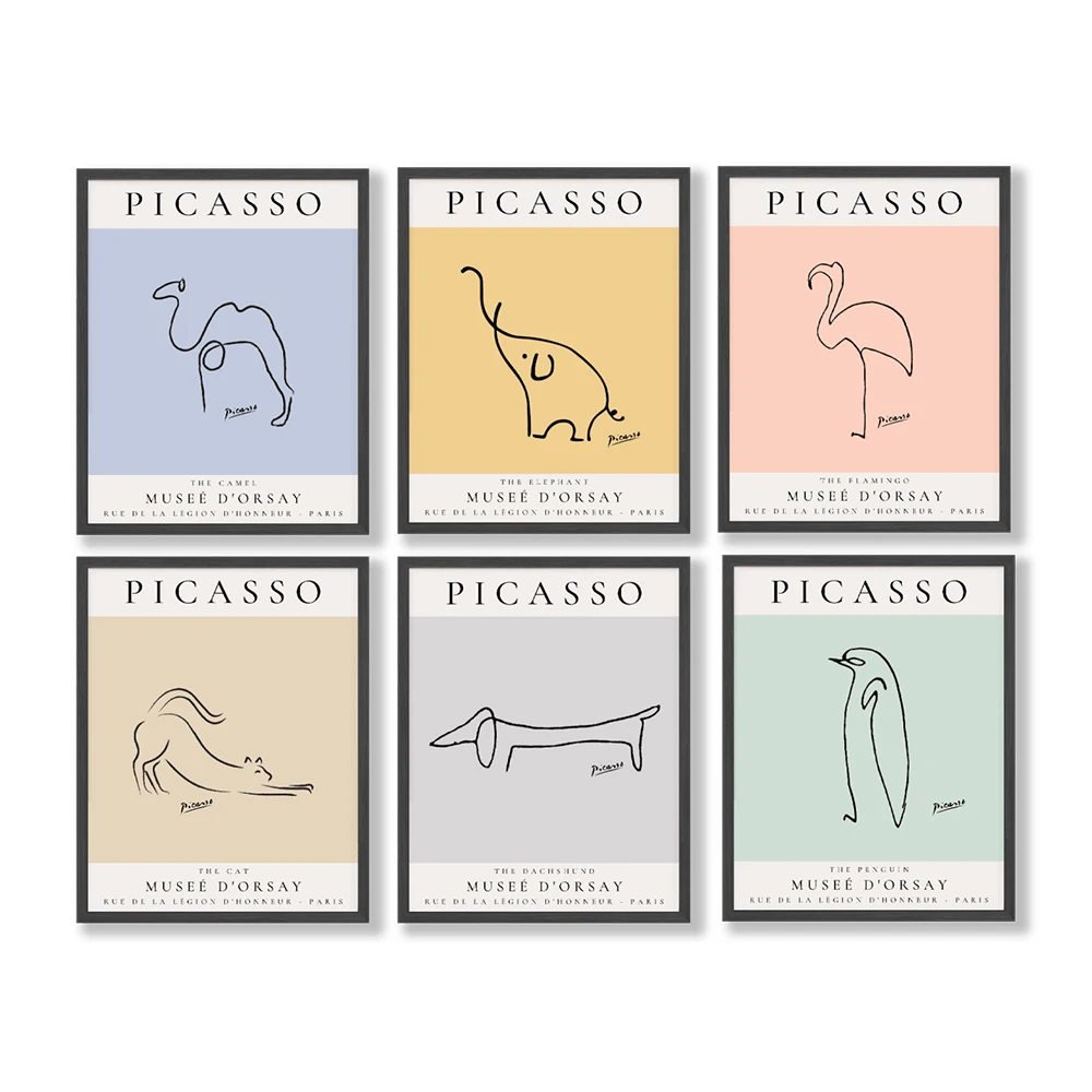 

Animals Dog Cat Flamingo Elephant Camel Picasso Wall Art Canvas Painting Prints Exhibition Poster Pictures For Living Room Decor