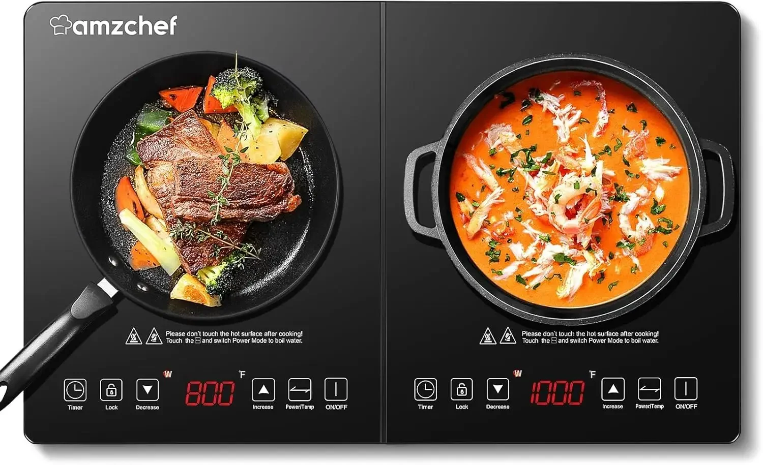Induction Cooktop AMZCHEF Induction Cooker 2 Burners, Low Noise Electric Cooktops With 1800W Sensor Touch, 20 Temperature & Powe