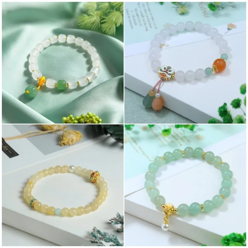 Natural Yellow Gobi Jade Bracelet Women's Niche Lion Awakening Bracelet Fringed Hand Jewelry