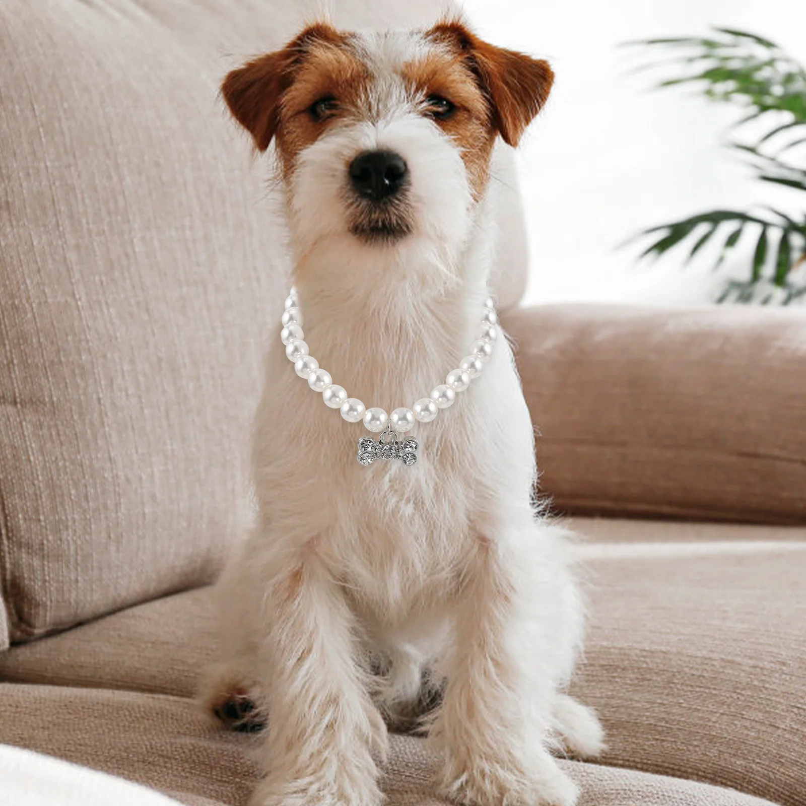 

2Pcs Pet Bowknot Pearl Necklace Bone Pendant Adjustable Small Dog Cat Collar Jewelry for Daily Walks Parties Kitten Collar