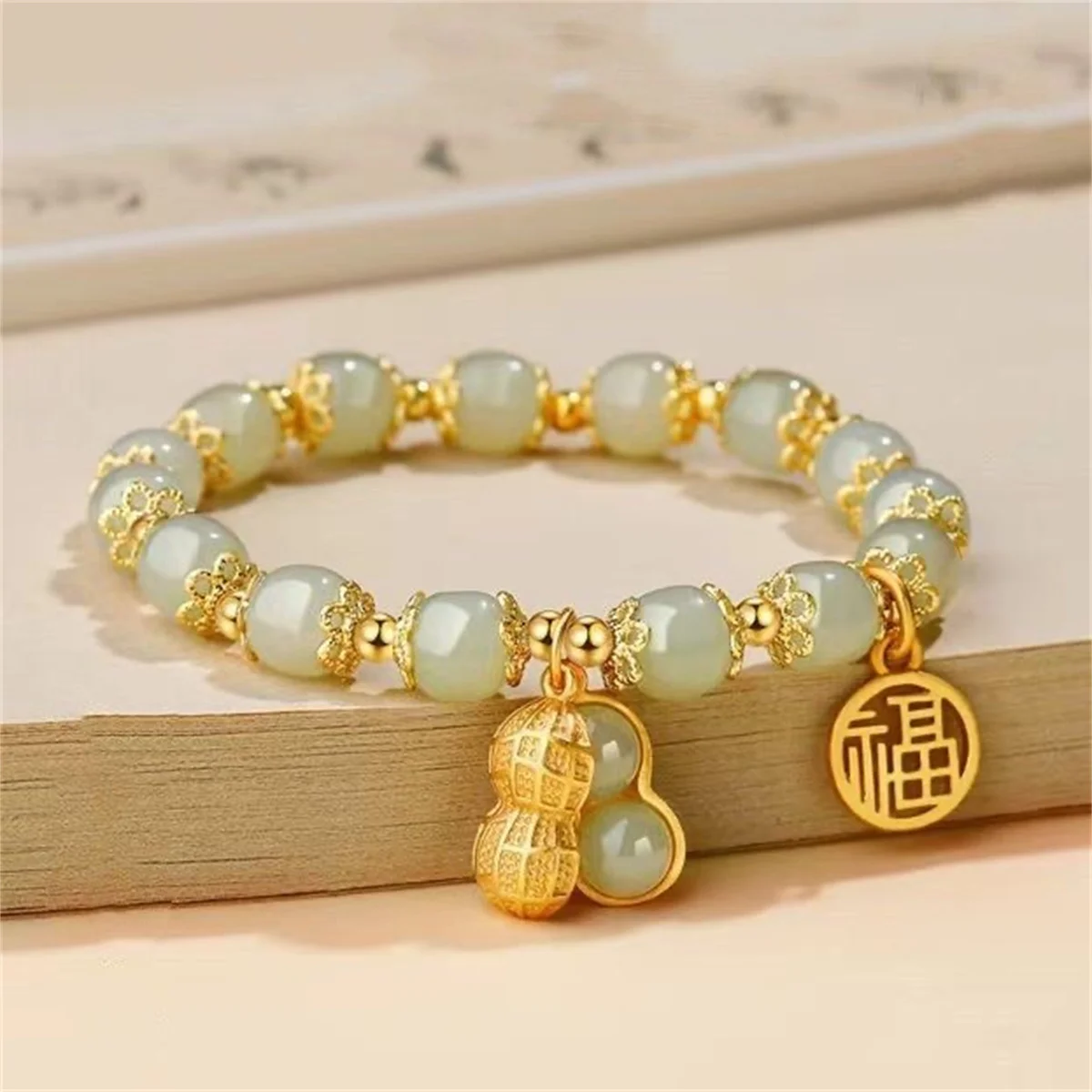 Fashion Girlfriend Peanut Double-layer Bracelet Female Harajuku Imitation Hetian Jade Temperament Bracelet Jewelry Bracelet Gift