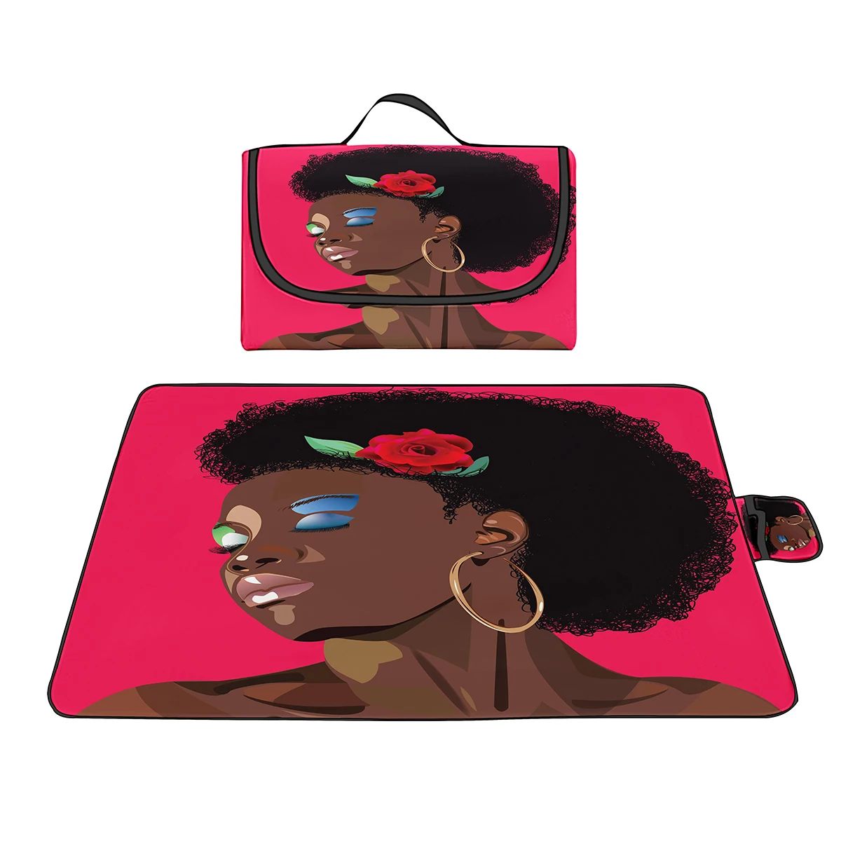 

African Women Portable Picnic Mats Colorful Boho Black Art Girl Beach Blankets for Portable Outdoor Blanket for Travel Camping