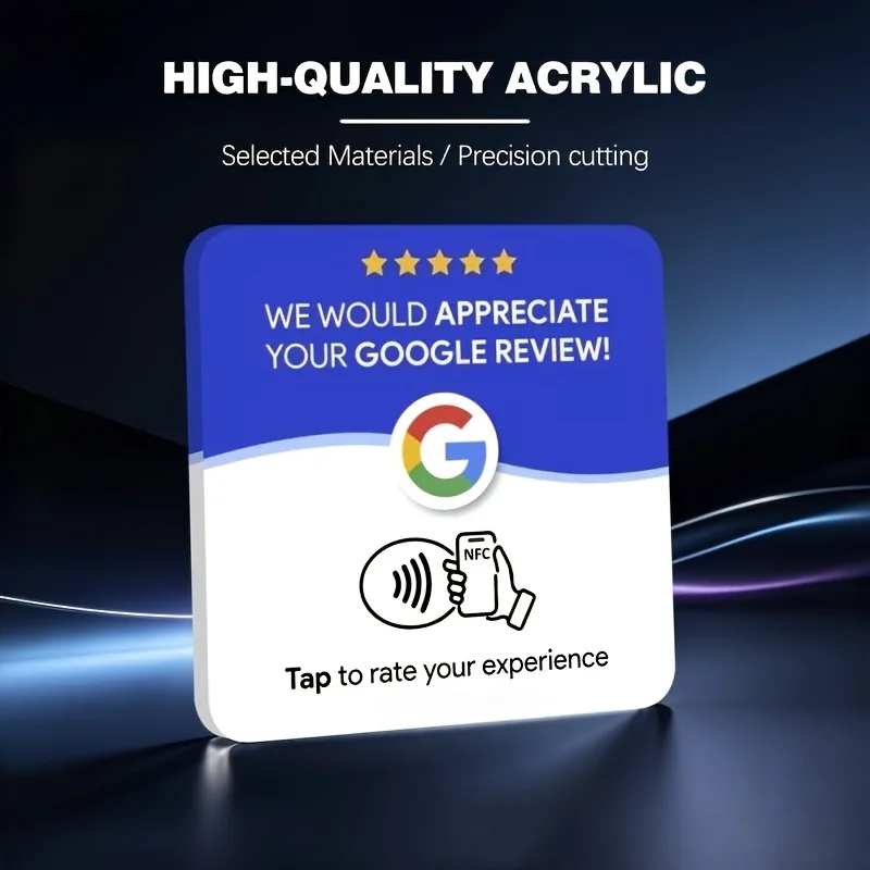 NFC Acrylic Sign for Google Reviews-click To Write Social Business Review Card, 13.56MHz, Acrylic Material
