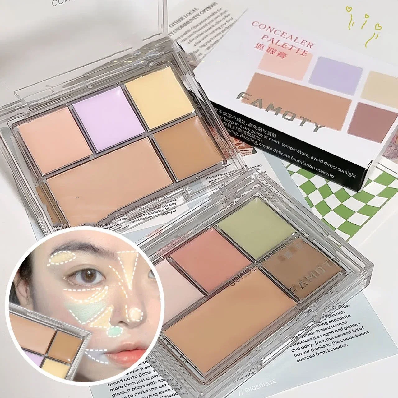 Paleta correctora de 5 colores, crema correctora hidratante duradera, bronceador, resaltador iluminador, Corrector de Color de maquillaje