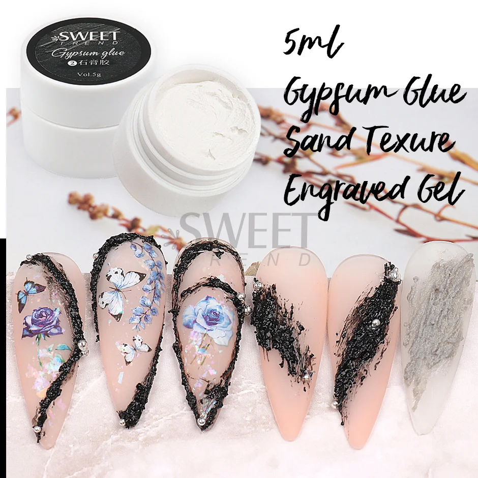 5ml 5D Acryl Geprägte Zeichnung Gips Gel Nail art Sand Texure Matte Wirkung 12 Farben DIY Gips Kleber Keine benötigen Top Mantel SAS44