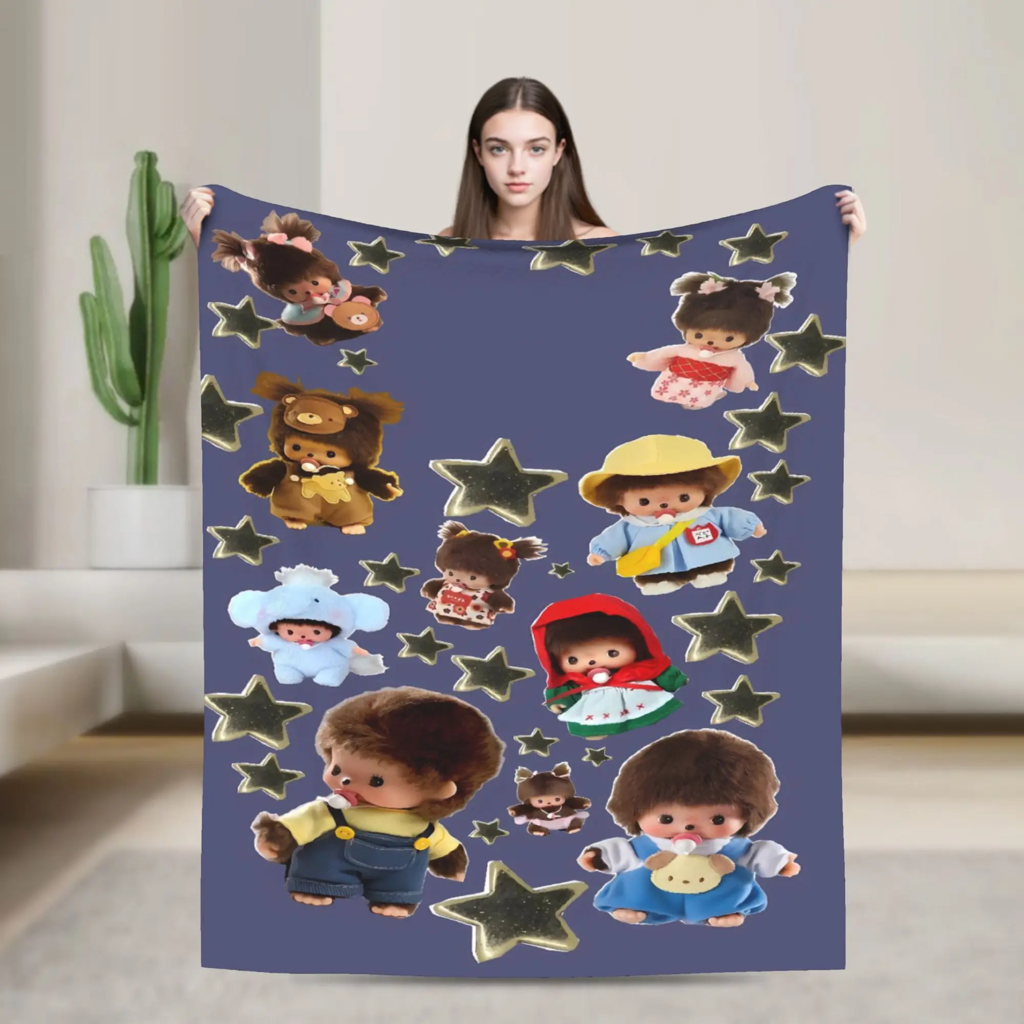 

M-Monchhichis Blanket Quality Super Warm Throw Blanket Winter Boy Girl Living Room Novelty Bedspread