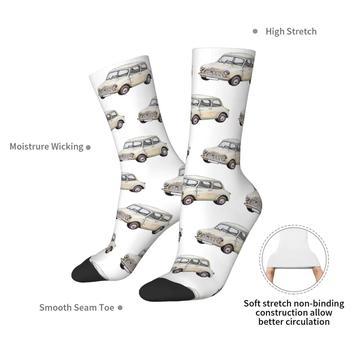 Classic White Mini Cooper In Watercolor Socks Harajuku Stockings All Season Long Socks Accessories for Unisex Birthday Gifts