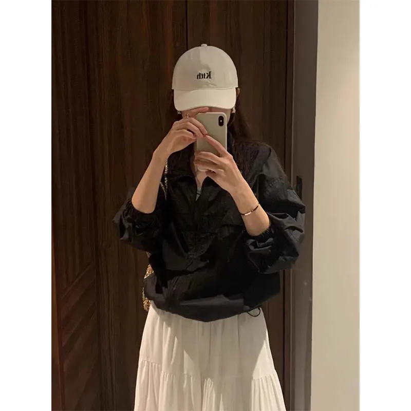 

Selfwill Summer 2025 Casual Loose Fit Sun Protection Jaet Zipper Stand Collar Thin Outerwear Women's Faion ort Coat