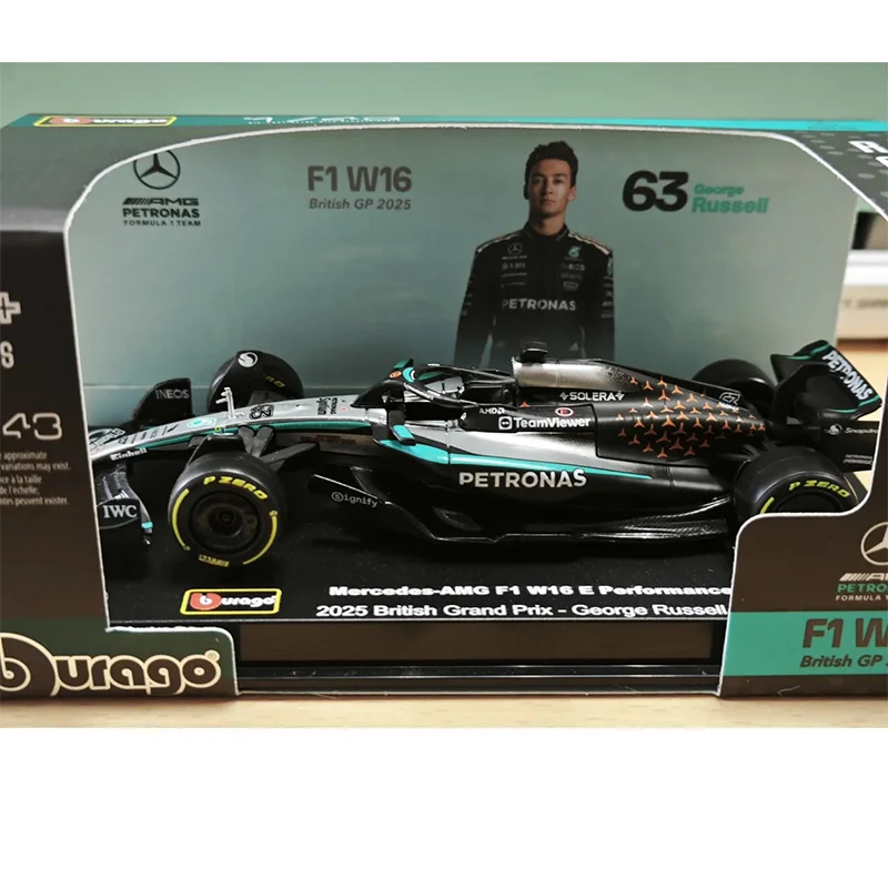 New In Stock Bburago 1:43 Mercedes Amg W16E F1 2025 Britain Gp #63