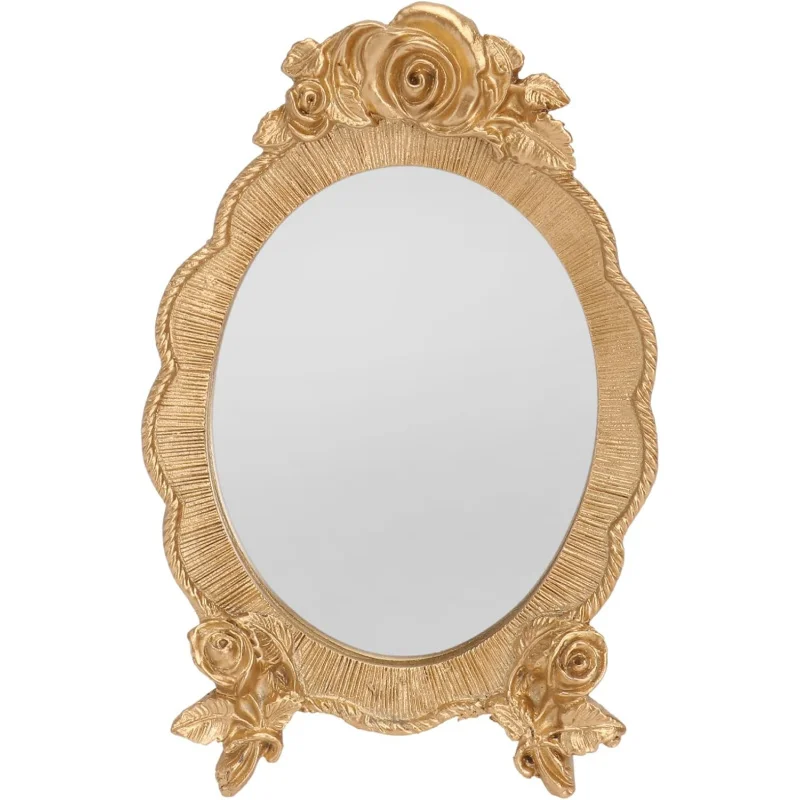 

HEALLILY Vintage Antique Gold Resin Frame Makeup Mirror - Decorative Tabletop Cosmetic Mirror - Elegant European Decor Bathr