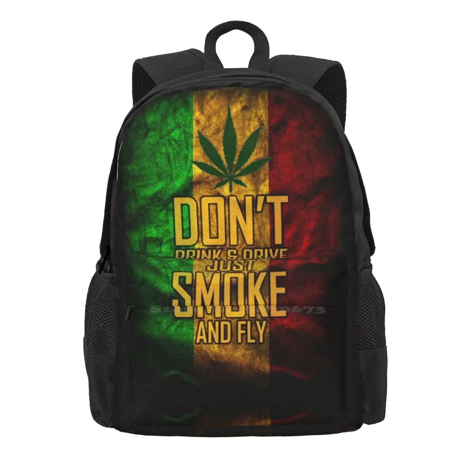 Smoke And Fly School Storage Bag Student's Backpack Smoke And Fly Rasta Flag Quote Rastafari Weed