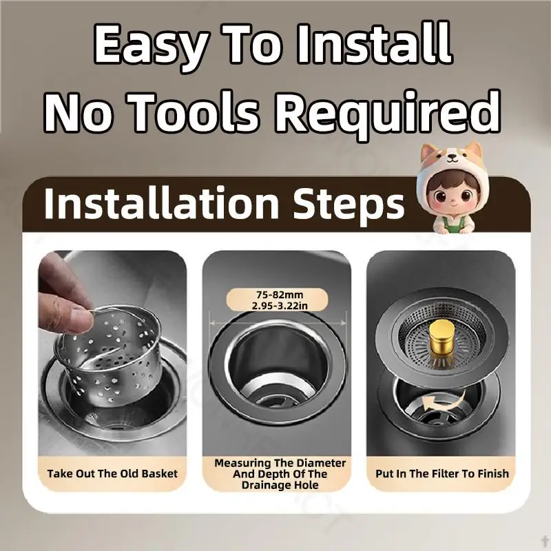 Universal Kitchen Sink Strainer Stainless Steel -up Drain Plug Anti-Clogging Filter Bounce Core Stopper For Kitchen Washbasin
