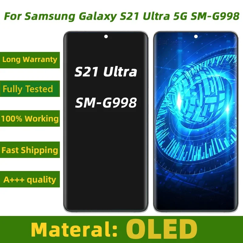Super OLED Display With Frame For Samsung Galaxy S21 Ultra SM‑G998F/DS G998B G998U Touch Screen Digitizer Replacement Repair