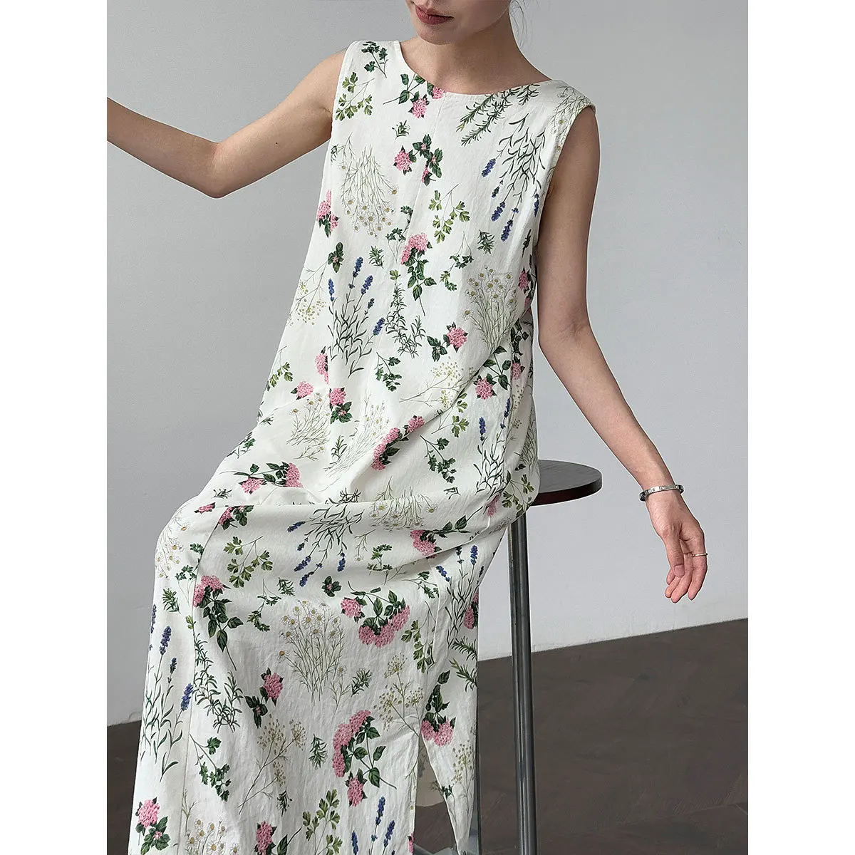 Gonna gilet floreale senza schienale dal design in stile francese, gonna lunga gilet temperamento stile vacanza nuovo stile estivo